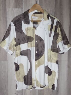 Porter & Ash Kinetic Stretch Mens XL Abstract Button Up Camp Collar Shirt